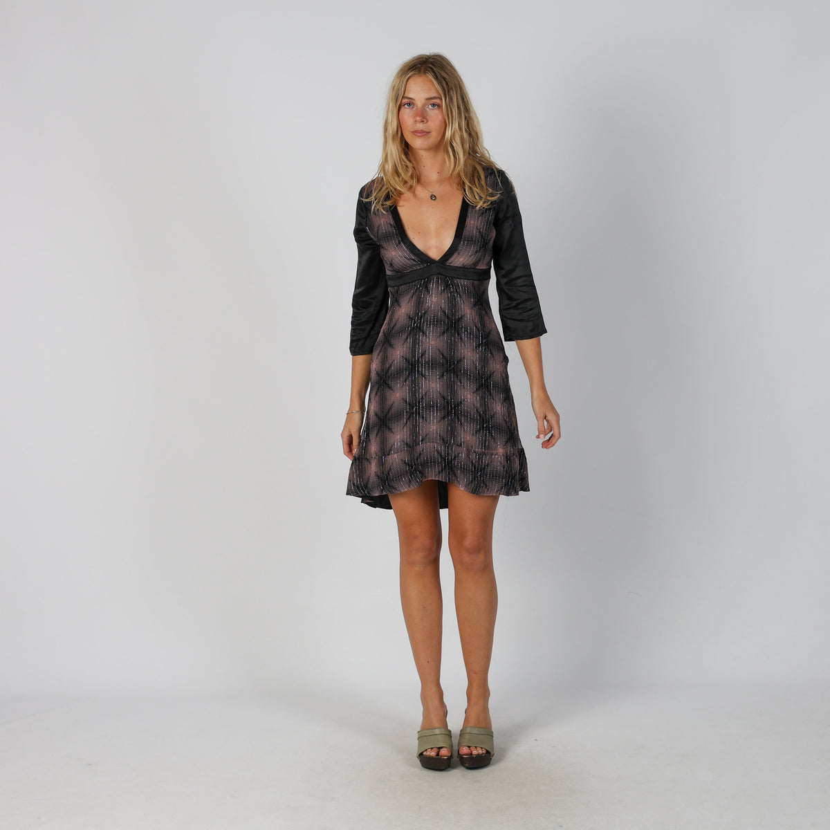 Black Y2K Made in Italy Woven Midi Dress (S)
