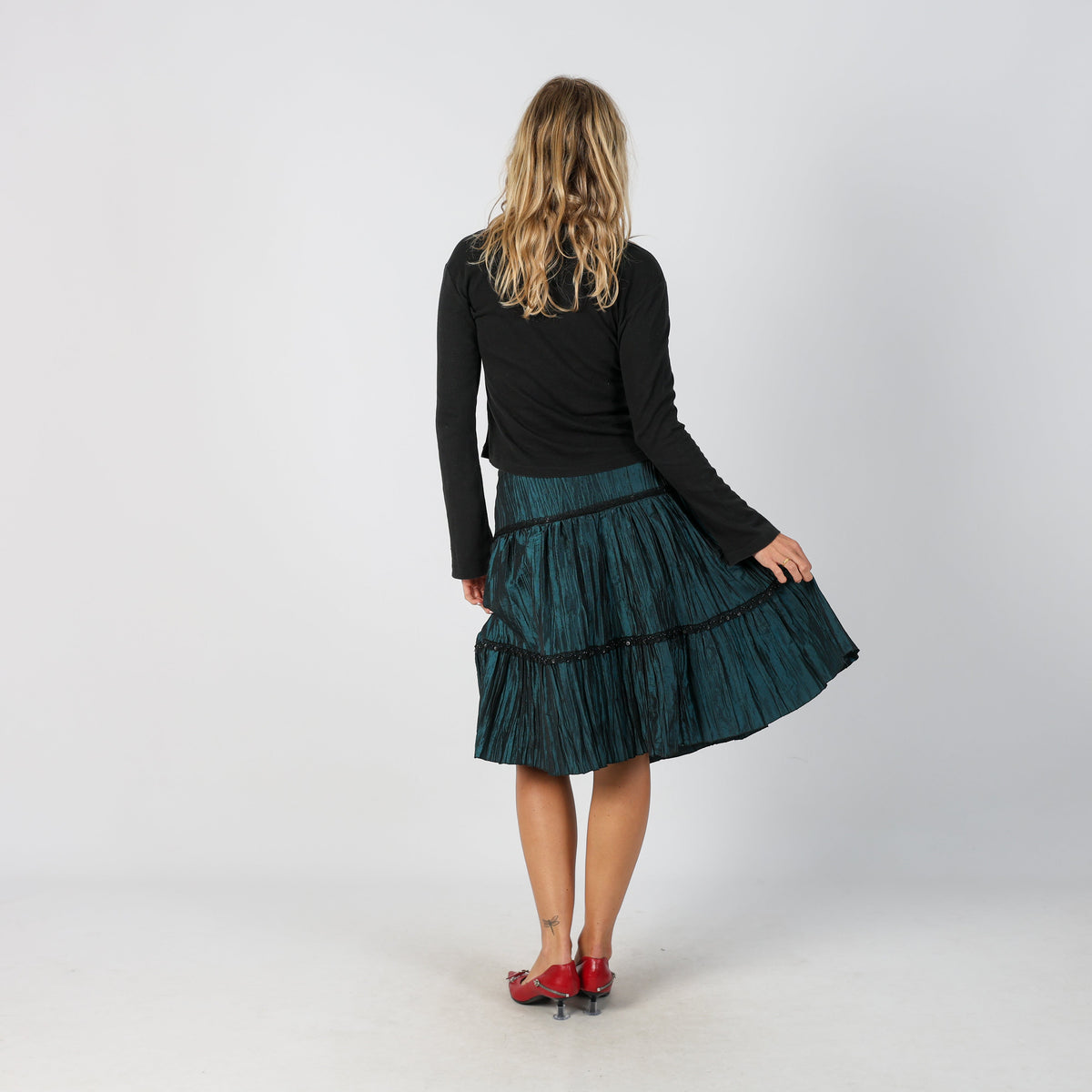 Dark Green Y2K Vertigo Paris Woven Midi Skirt (S)