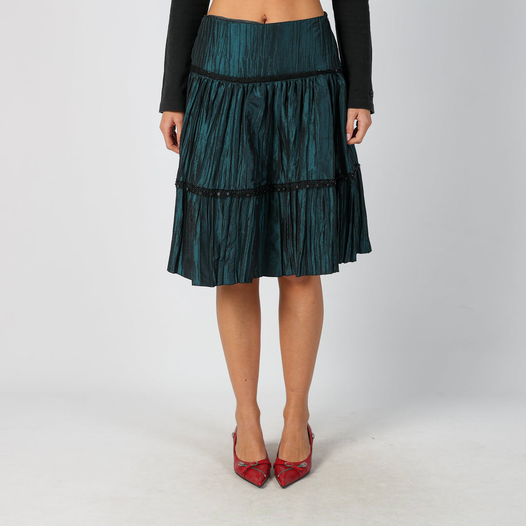 Dark Green Y2K Vertigo Paris Woven Midi Skirt (S)