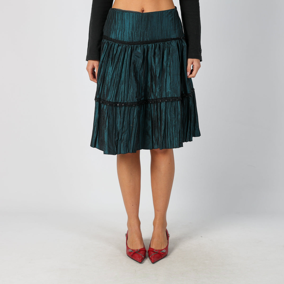 Dark Green Y2K Vertigo Paris Woven Midi Skirt (S)