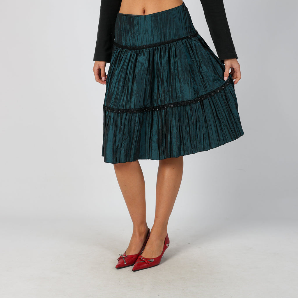 Dark Green Y2K Vertigo Paris Woven Midi Skirt (S)