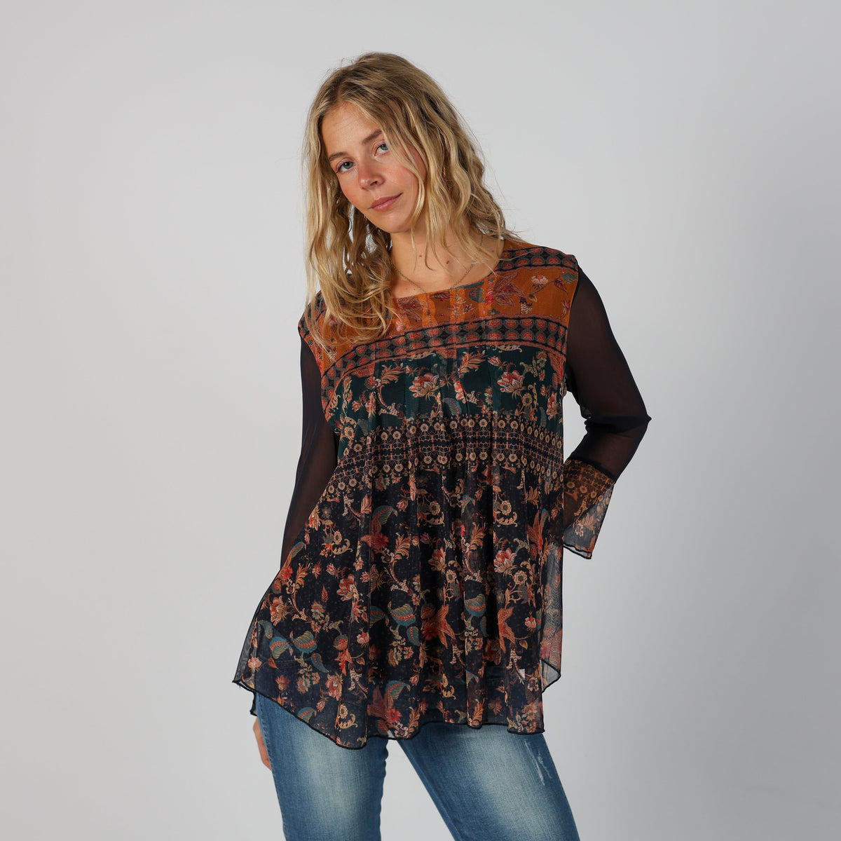Navy Blue Y2K Desigual Long Sleeve Top (M)