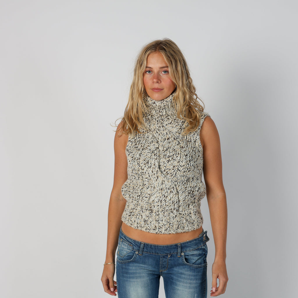 Cream Y2K Knitted Vest (S)