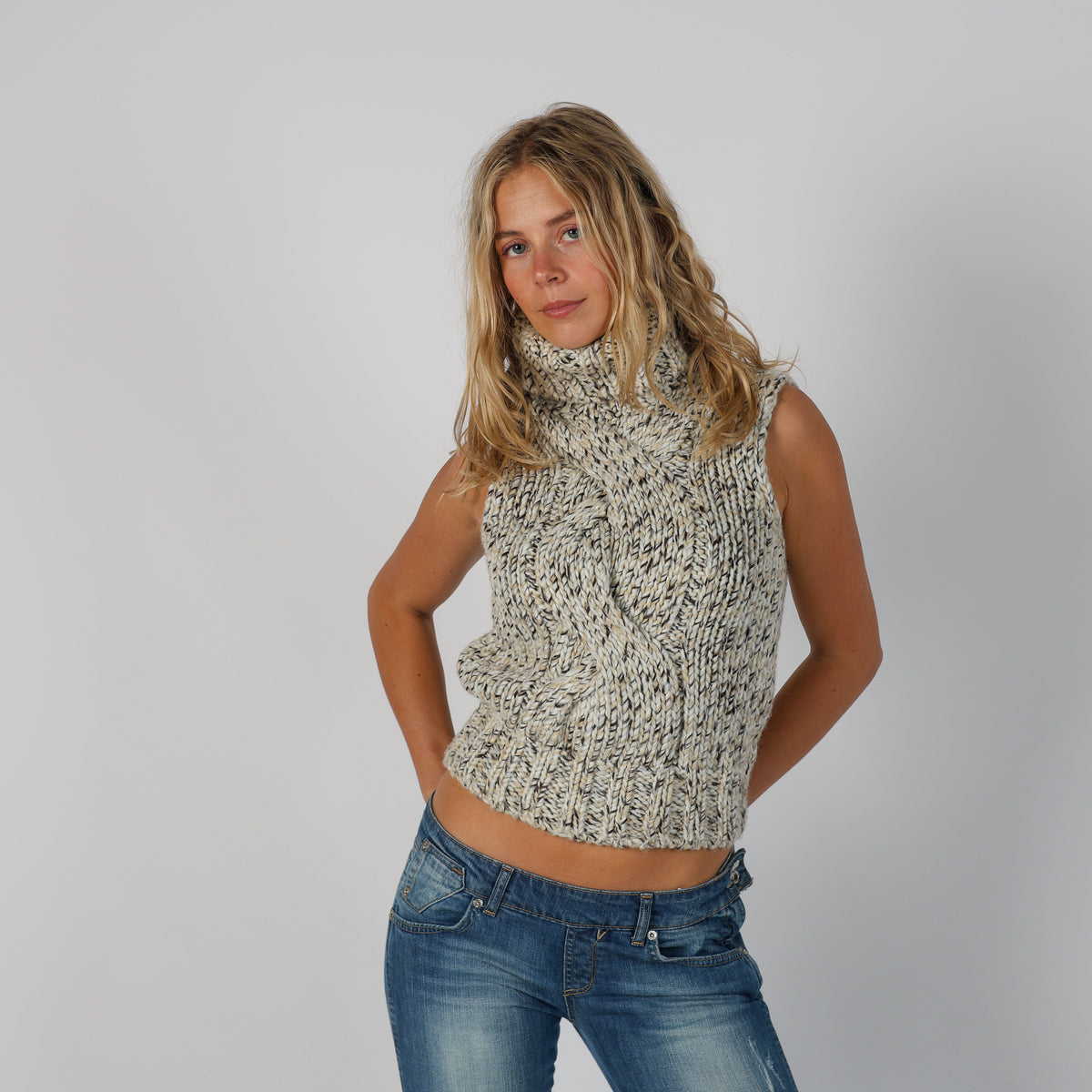 Cream Y2K Knitted Vest (S)
