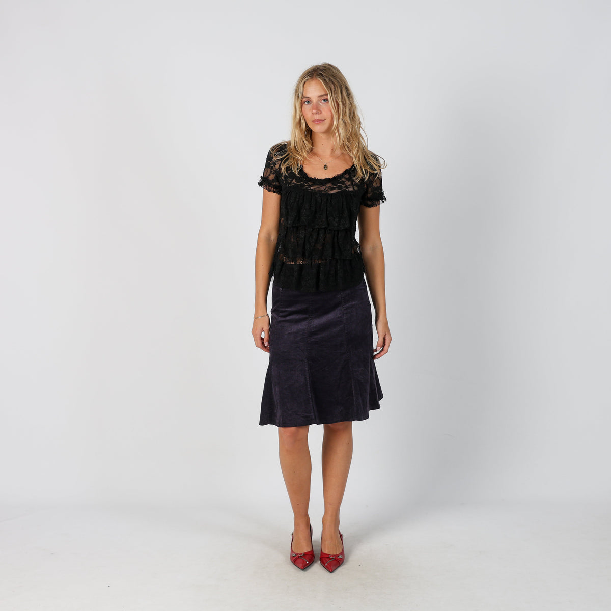Purple Y2K Woven Midi Skirt (S)