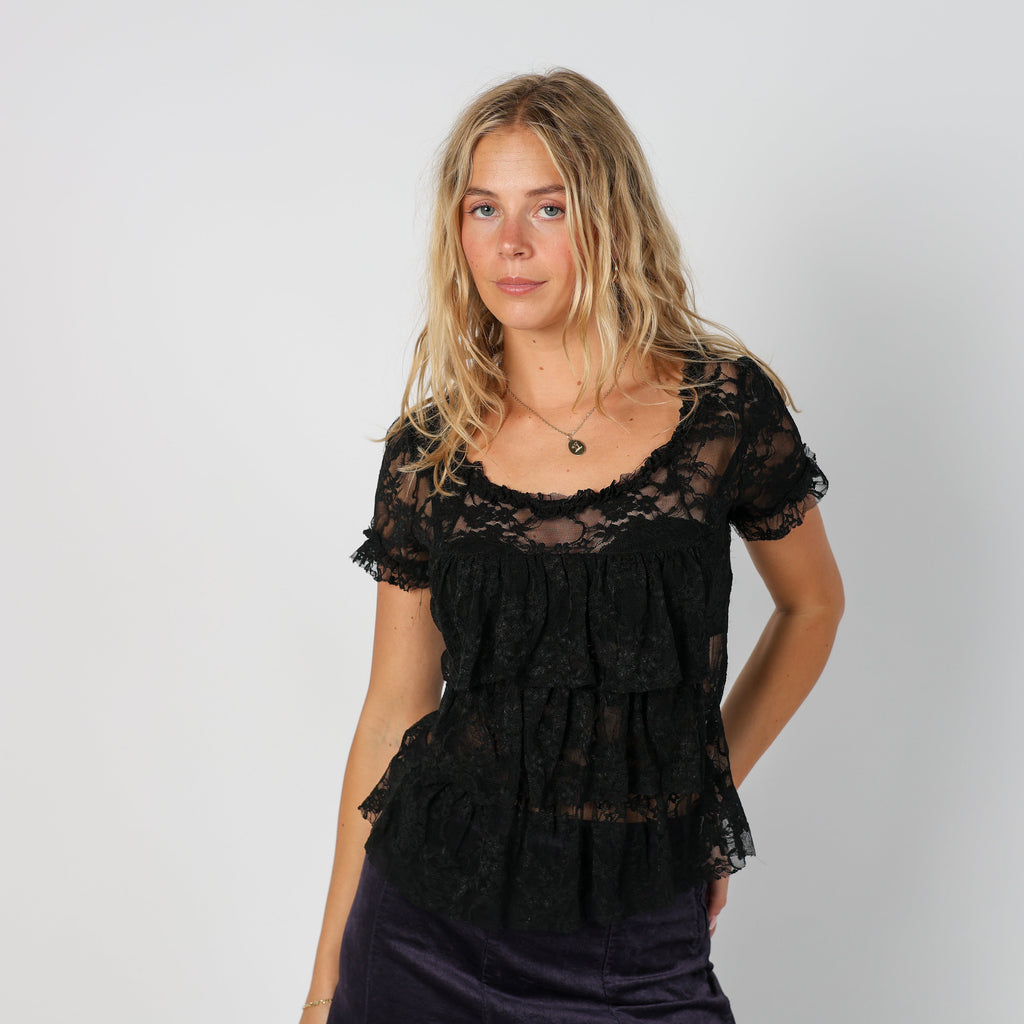 Black Y2K Pure Oxygen Lace Top (S)