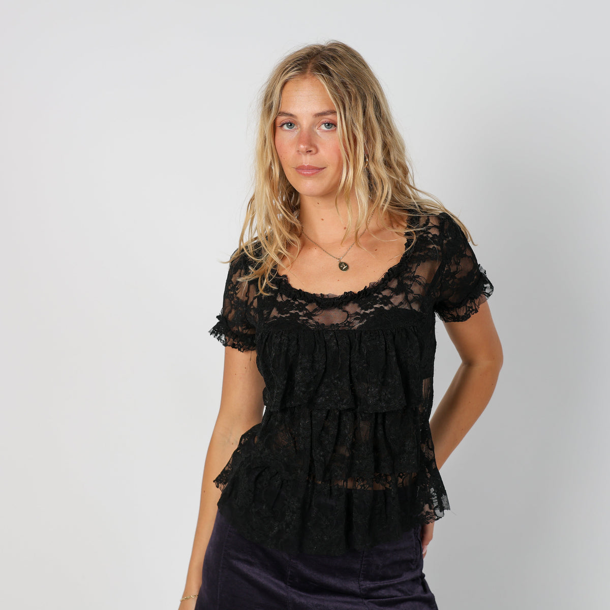 Black Y2K Pure Oxygen Lace Top (S)