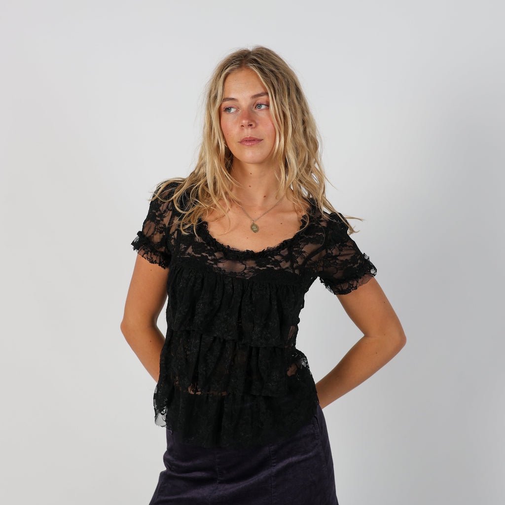 Black Y2K Pure Oxygen Lace Top (S)