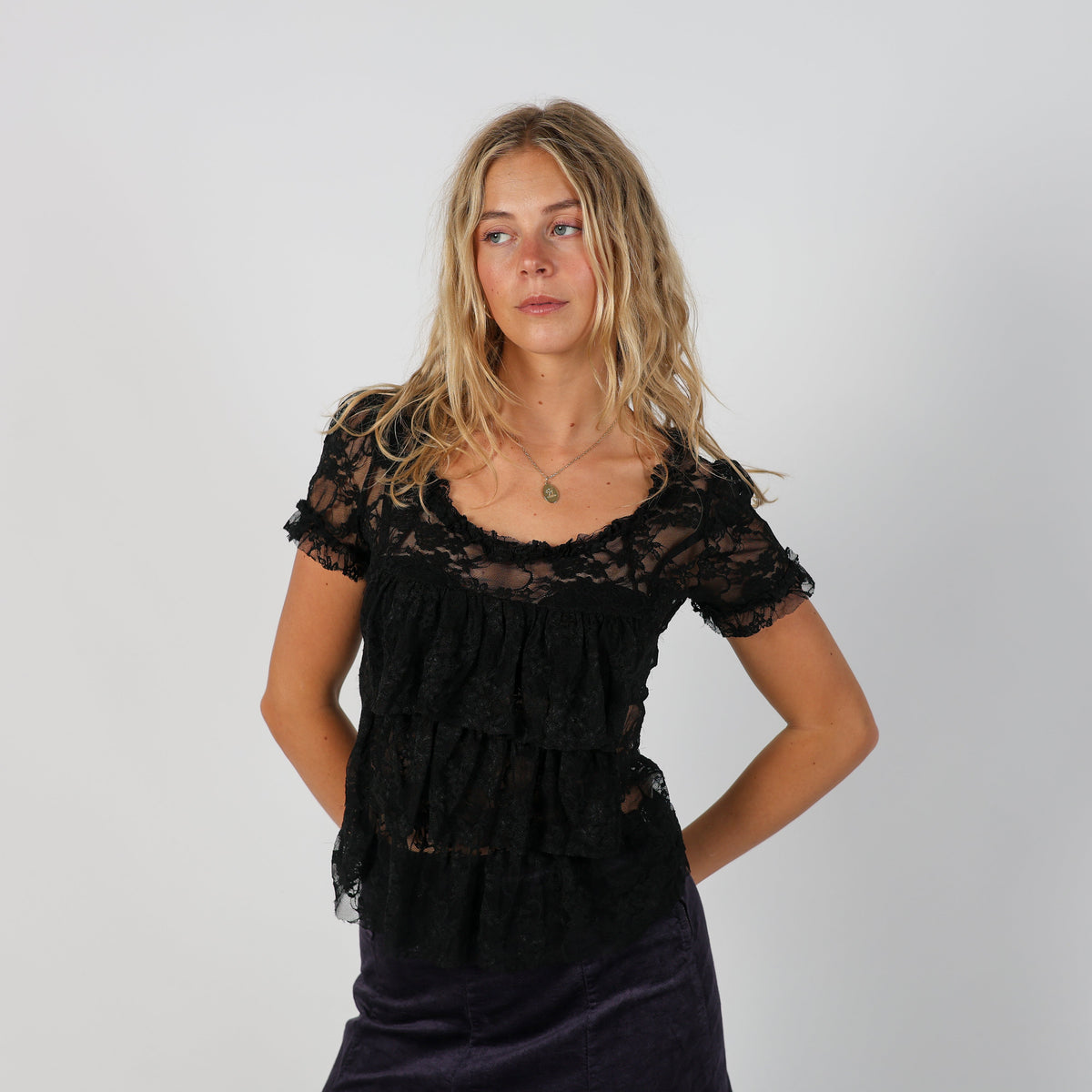 Black Y2K Pure Oxygen Lace Top (S)