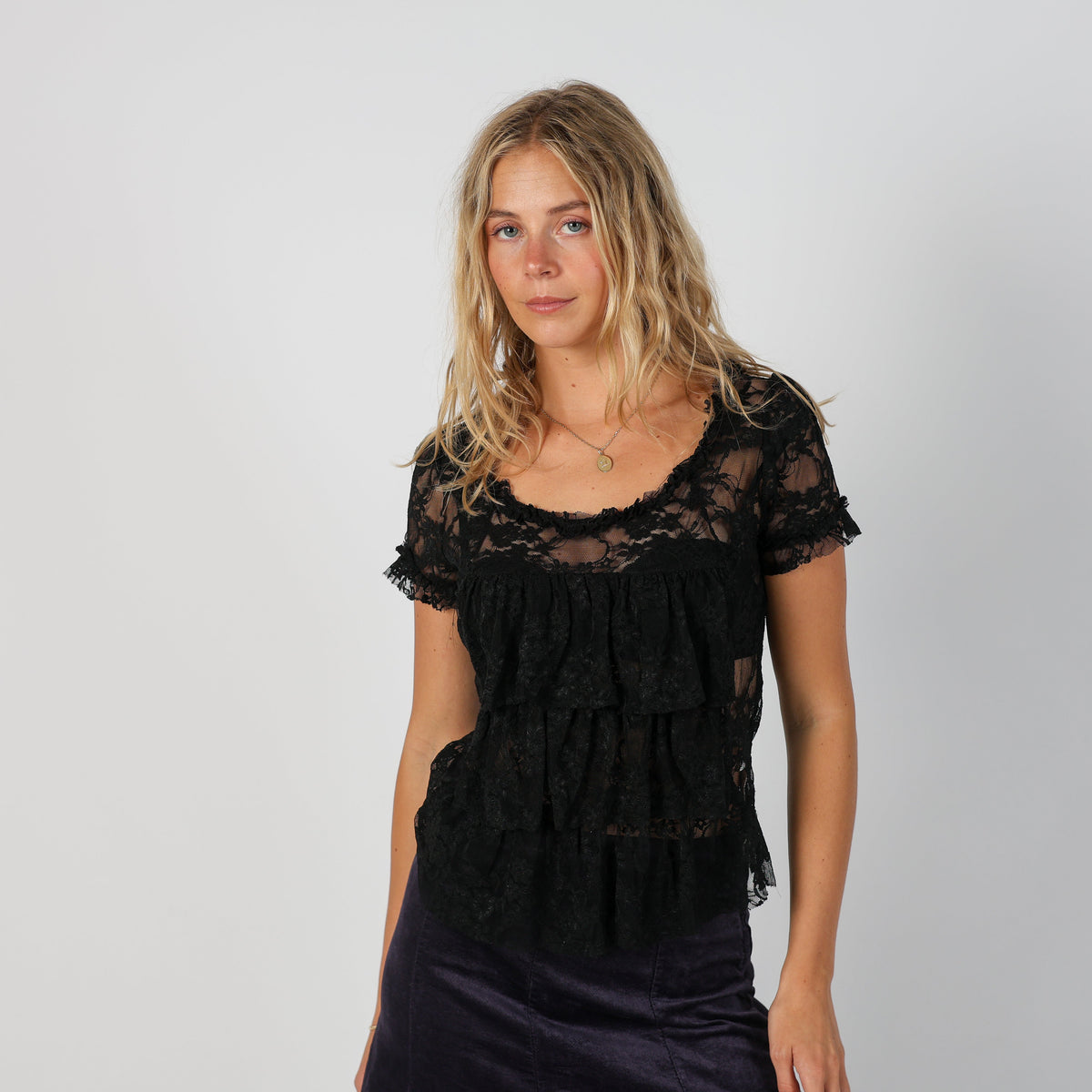 Black Y2K Pure Oxygen Lace Top (S)