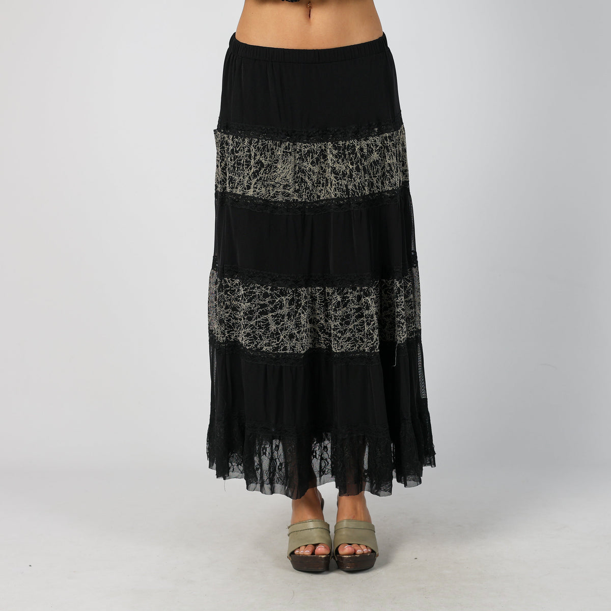 Black Y2K Woven Maxi Skirt (S)