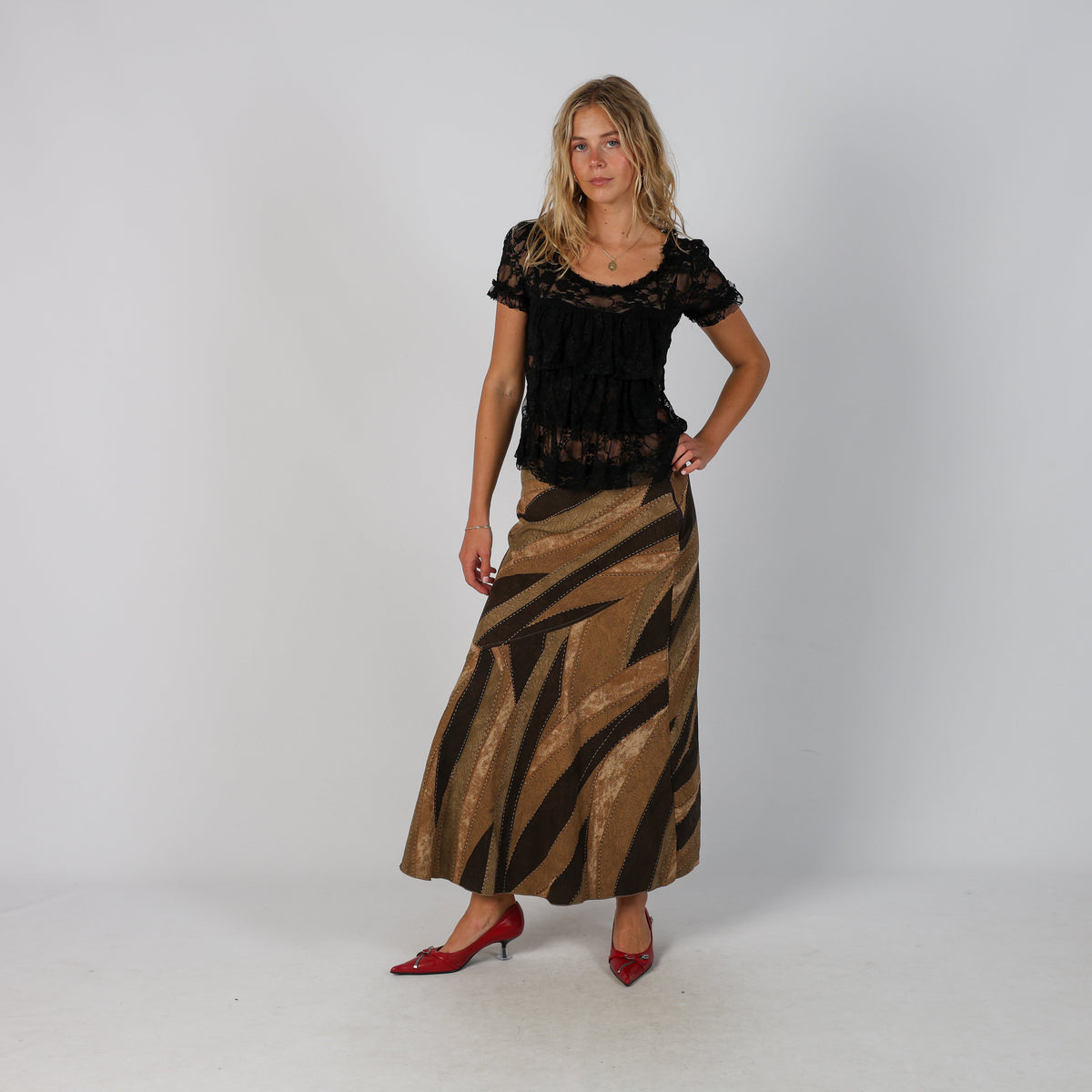 Tan Y2K Melange Woven Maxi Skirt (M)