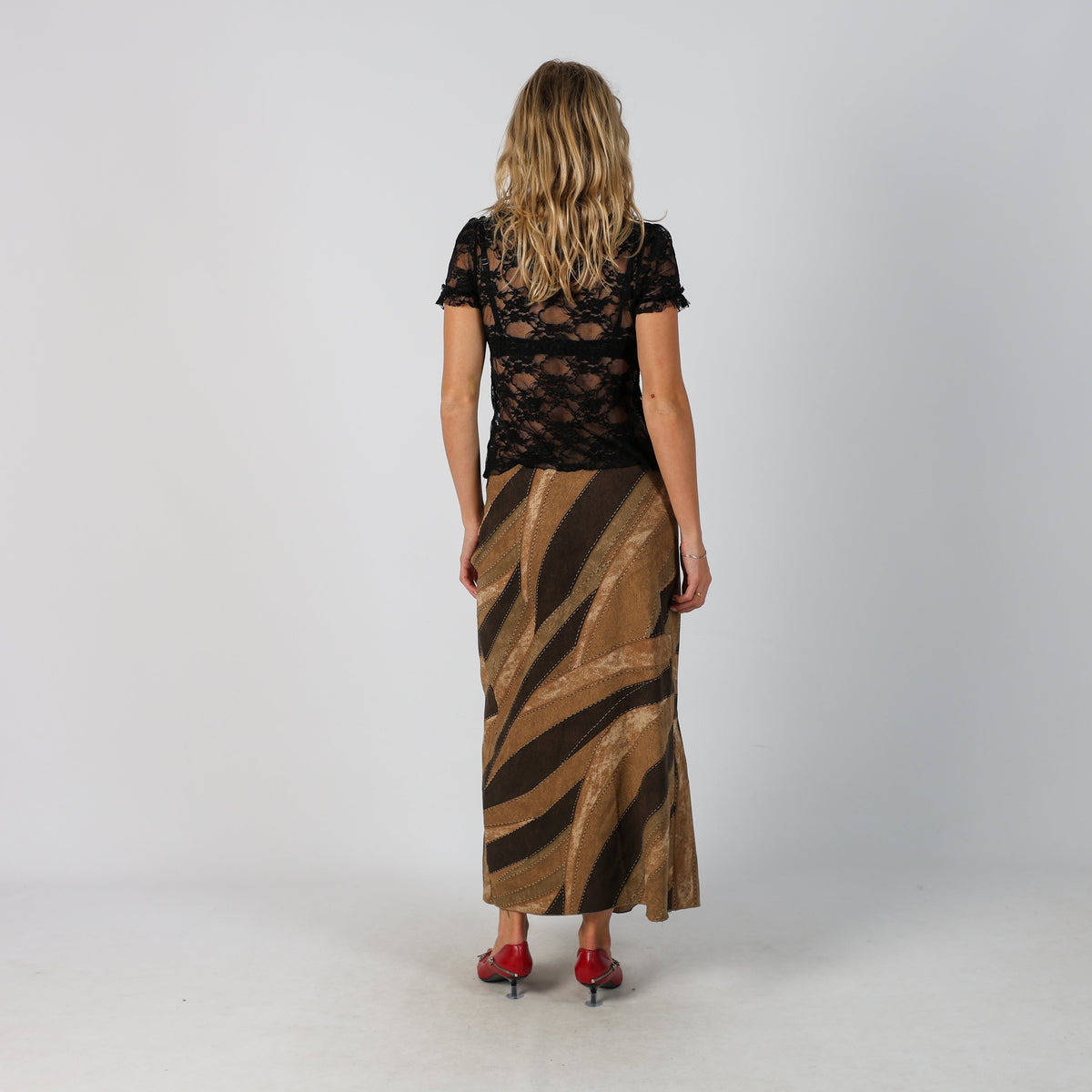 Tan Y2K Melange Woven Maxi Skirt (M)