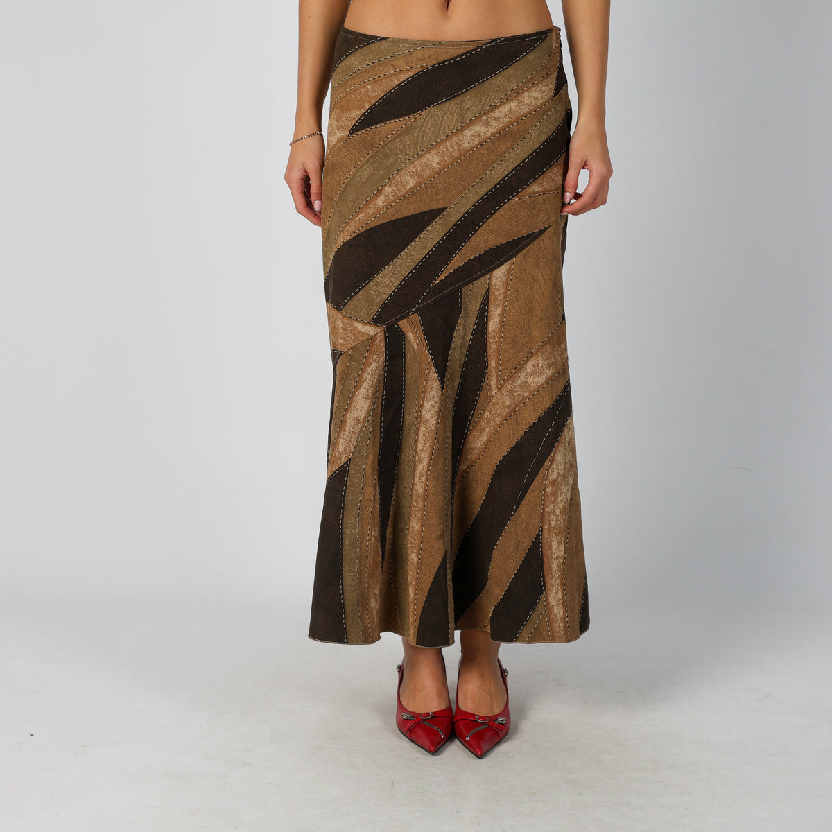 Tan Y2K Melange Woven Maxi Skirt (M)