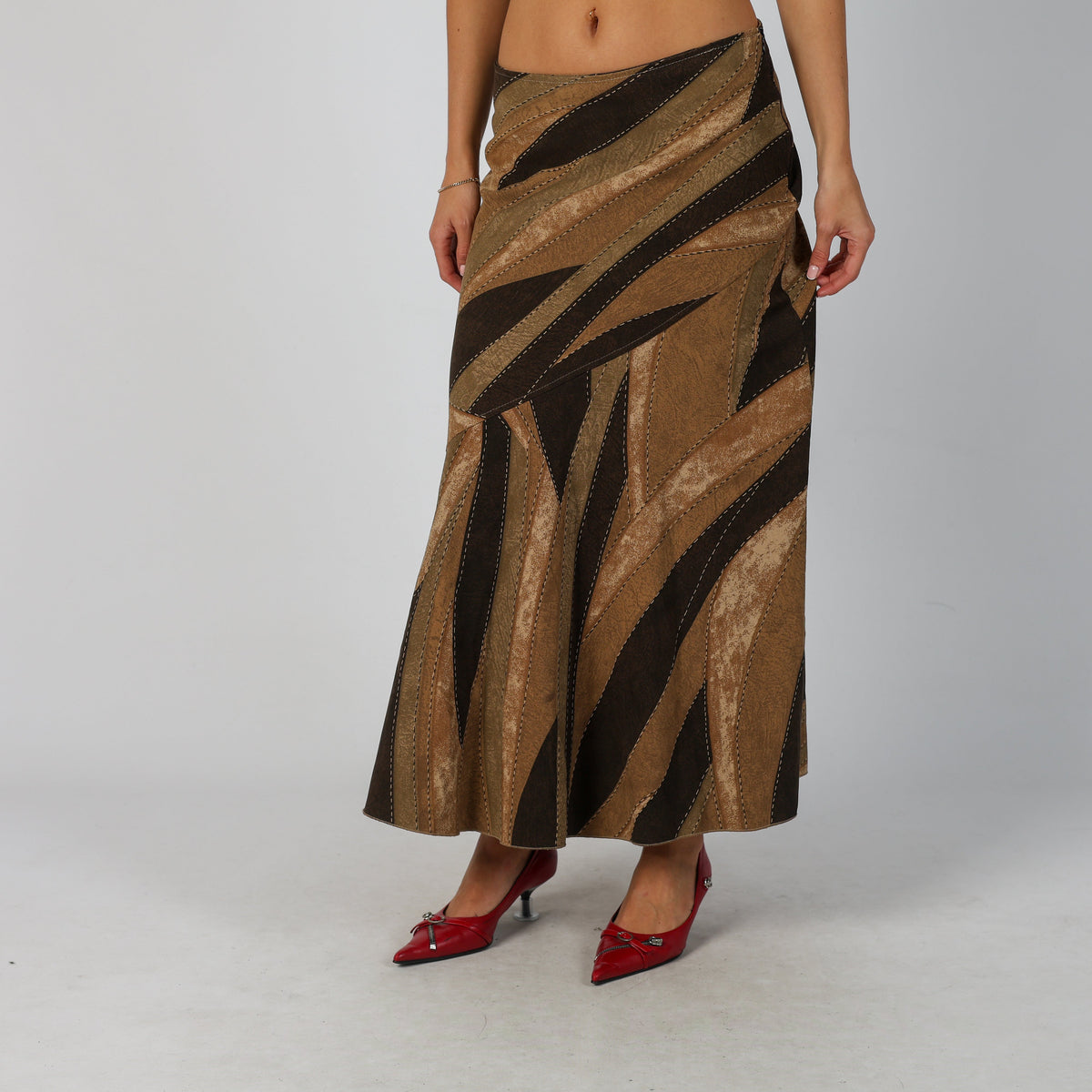 Tan Y2K Melange Woven Maxi Skirt (M)