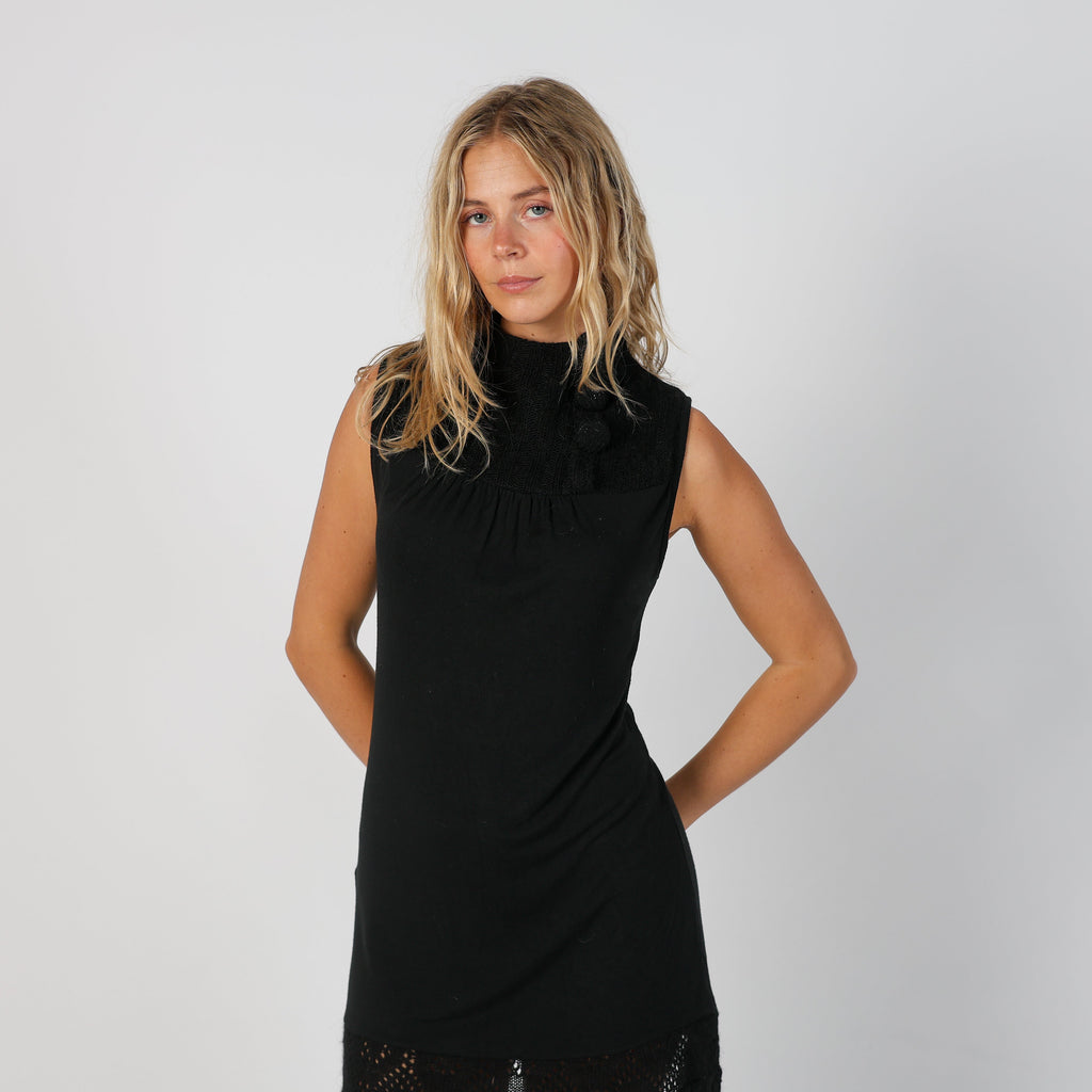 Black Y2K Woven Mini Dress (S)