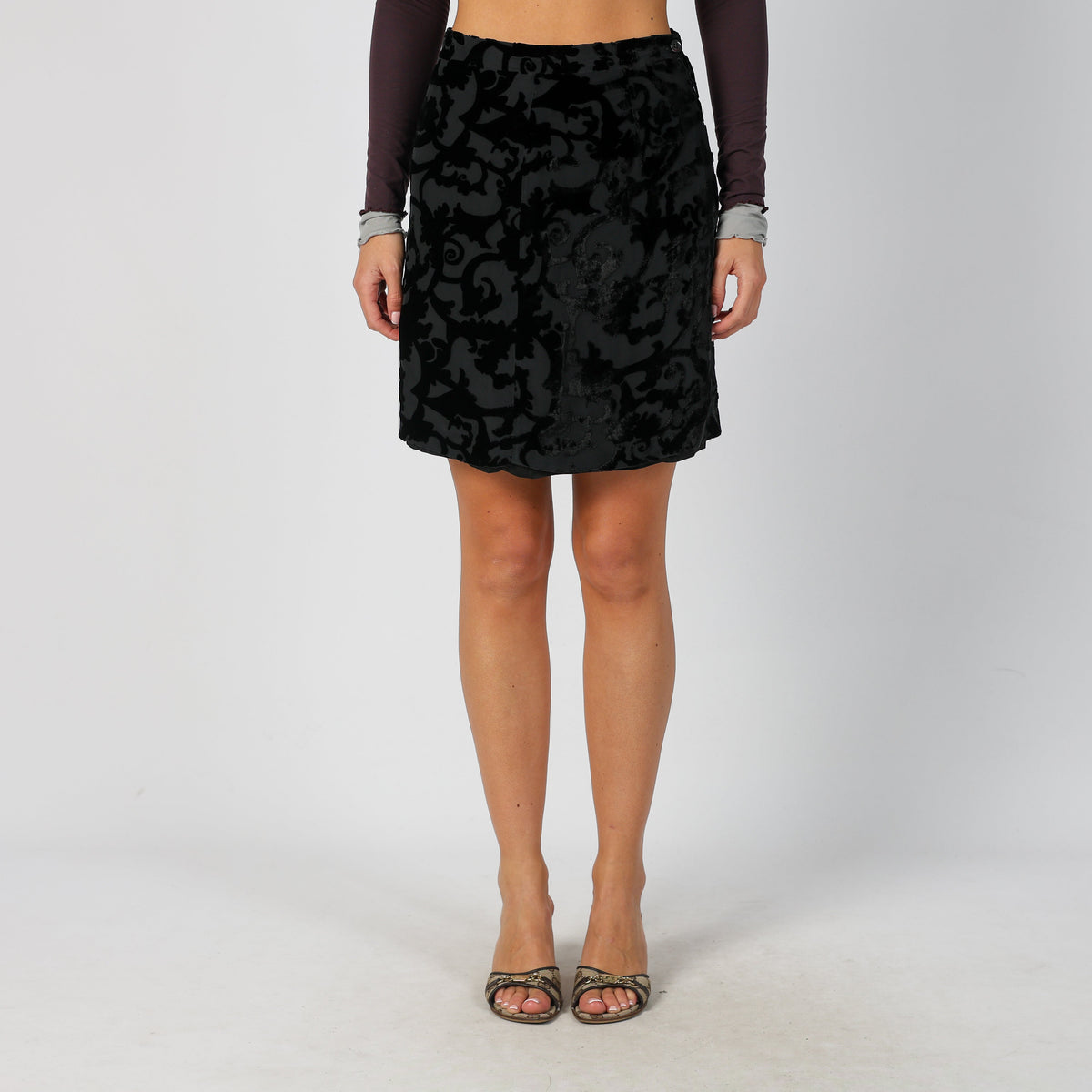 Black Y2K Made in Italy Woven Midi Skirt (S)