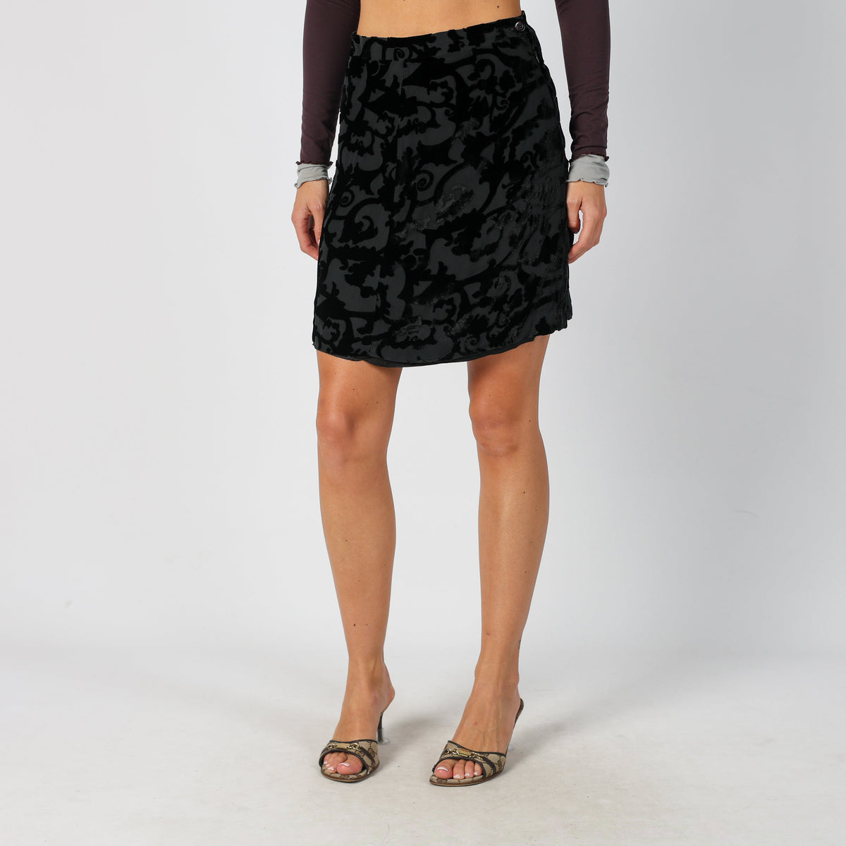 Black Y2K Made in Italy Woven Midi Skirt (S)