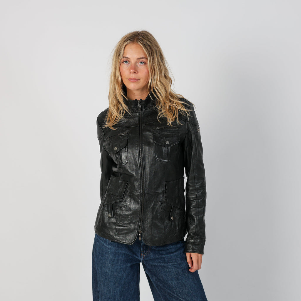 Black Y2K Made in Italy Leather Jacket (M)