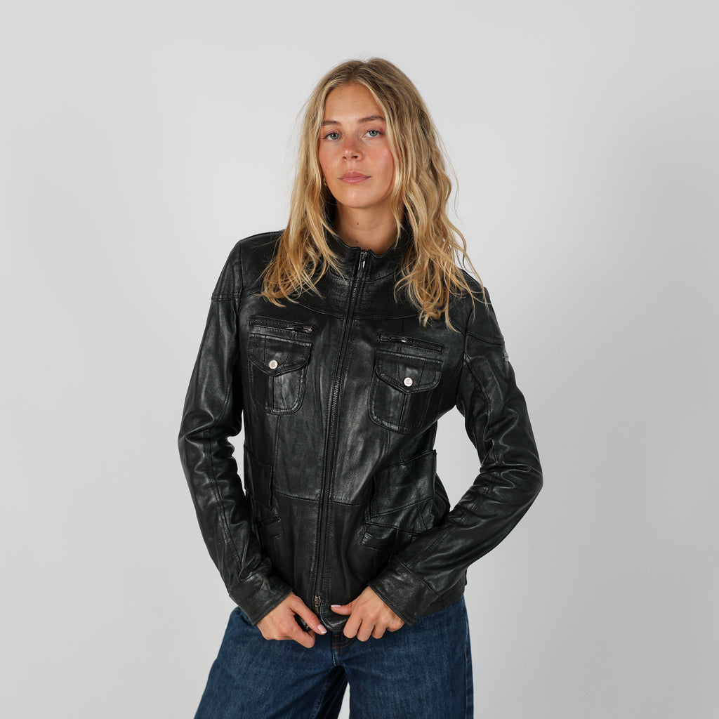 Black Y2K Made in Italy Leather Jacket (M)