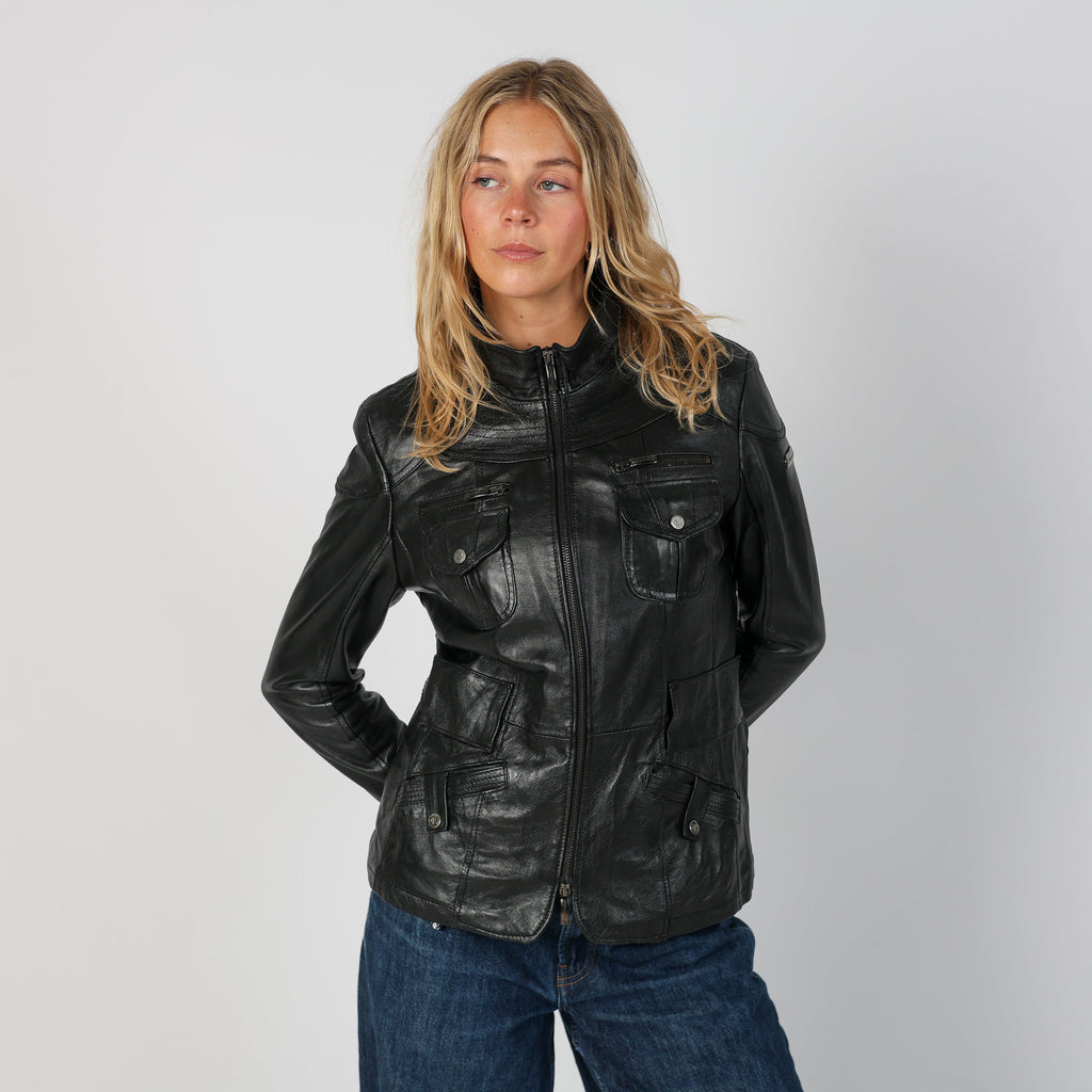 Black Y2K Made in Italy Leather Jacket (M)