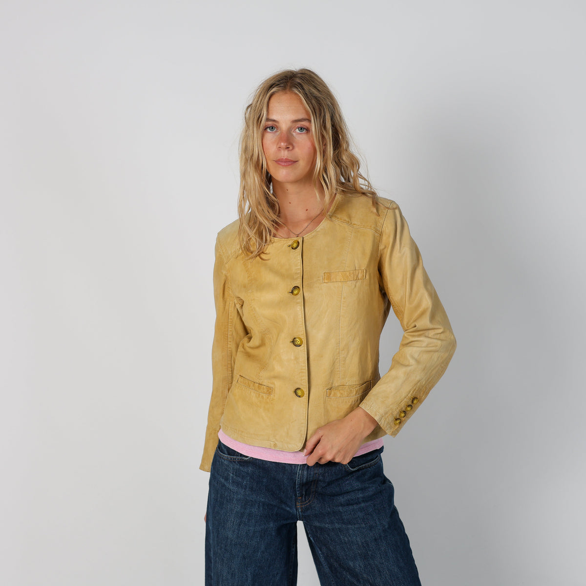 Yellow Y2K Made in Italy Leather Jacket Faux leather (M)