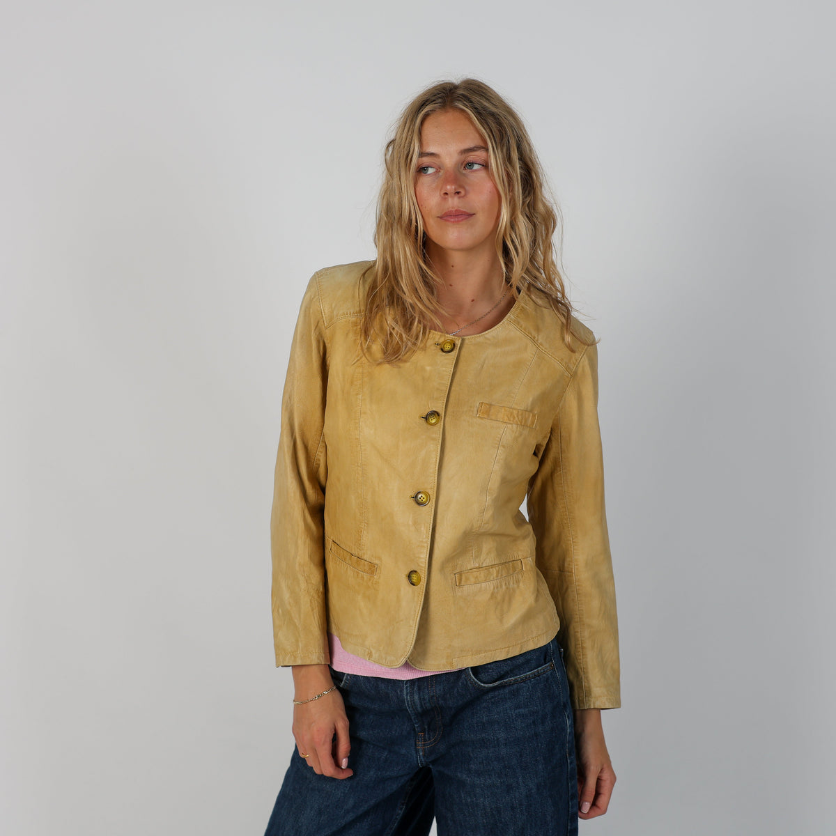 Yellow Y2K Made in Italy Leather Jacket Faux leather (M)
