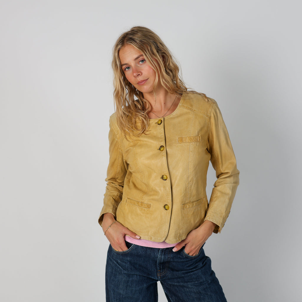 Yellow Y2K Made in Italy Leather Jacket Faux leather (M)