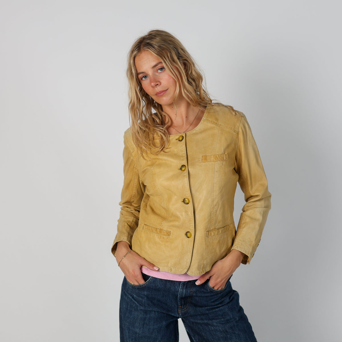 Yellow Y2K Made in Italy Leather Jacket Faux leather (M)
