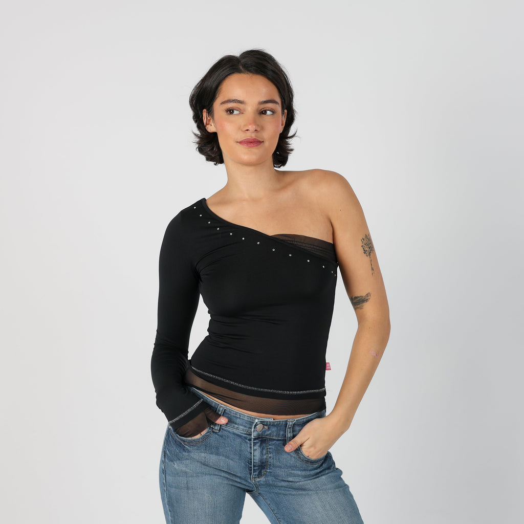 Black Y2K PHARD One Shoulder Top (XS)