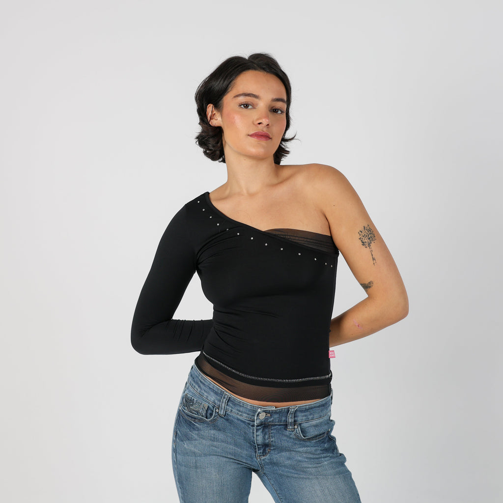 Black Y2K PHARD One Shoulder Top (XS)