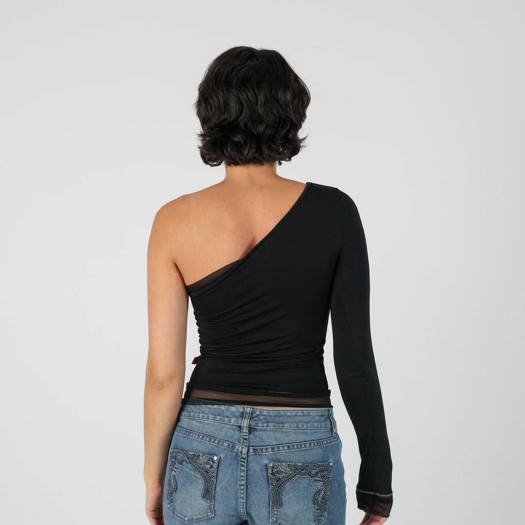 Black Y2K PHARD One Shoulder Top (XS)