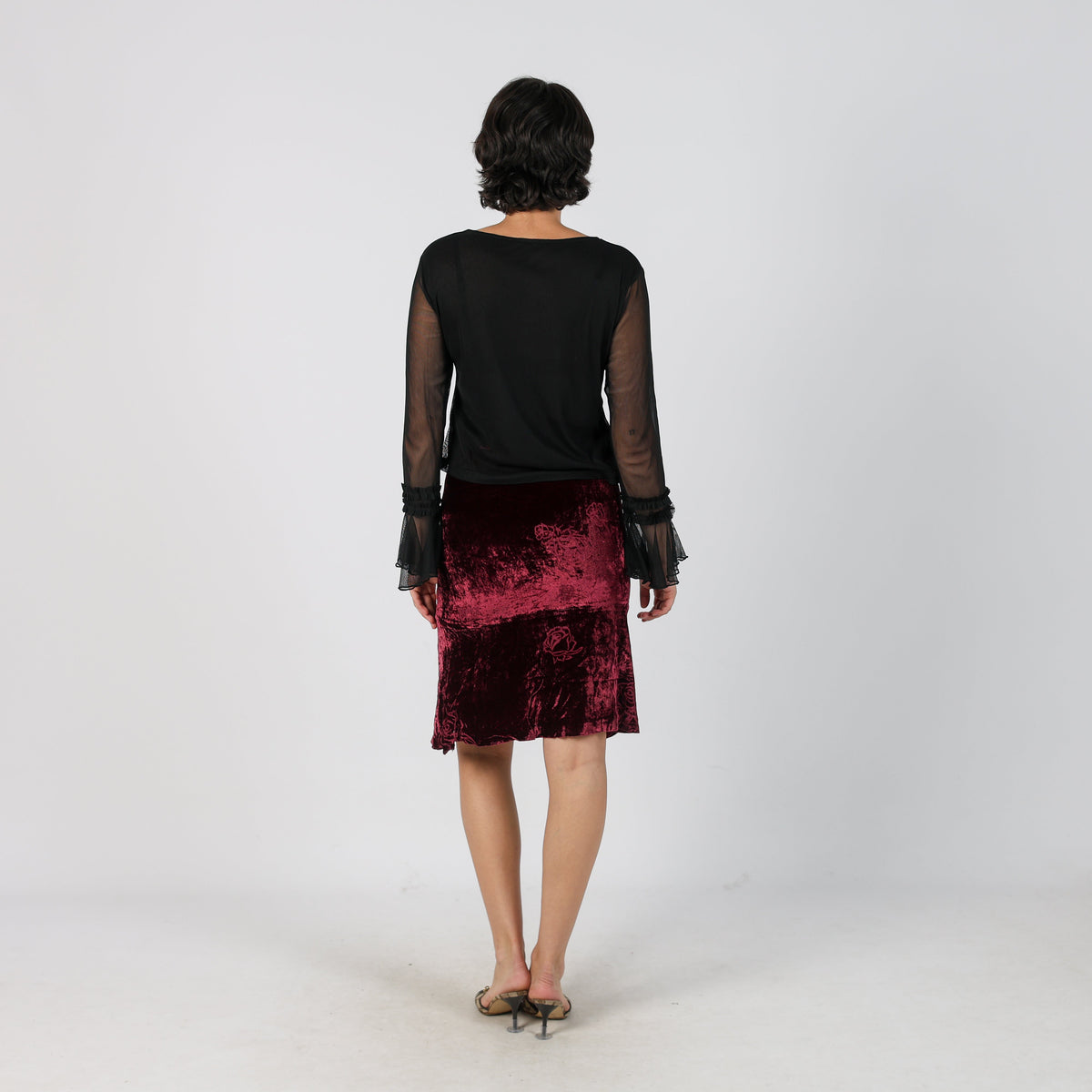 Burgundy Red Y2K Woven Midi Skirt (XS)