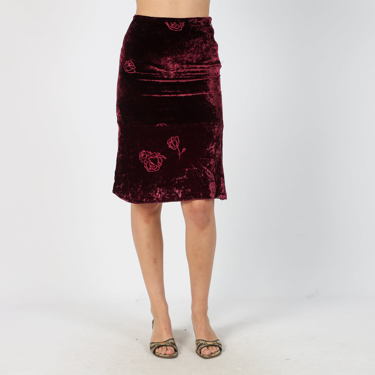 Burgundy Red Y2K Woven Midi Skirt (XS)