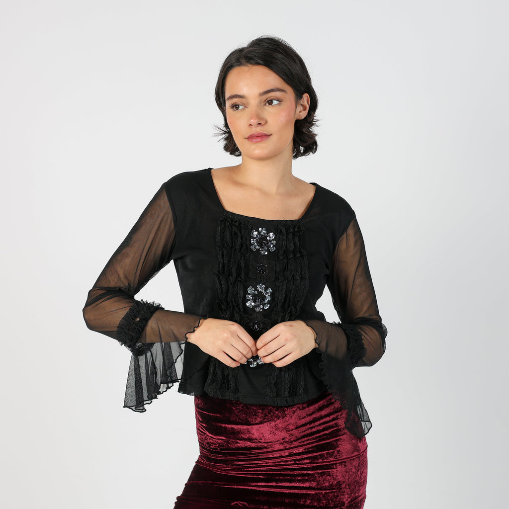 Black Y2K Long Sleeve Top (S)