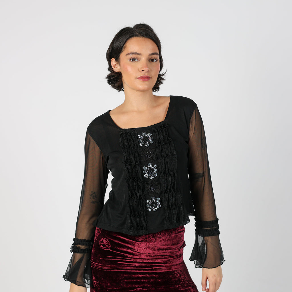 Black Y2K Long Sleeve Top (S)