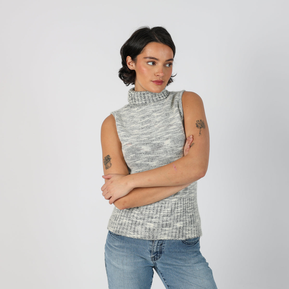 Grey Y2K Knitted Vest (S)
