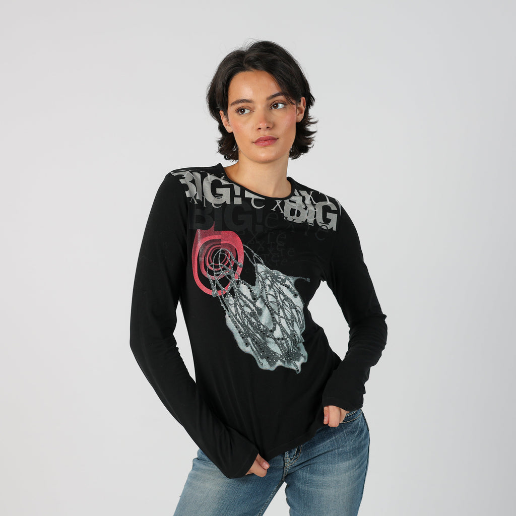 Black Y2K Exte Long Sleeve Top (M)