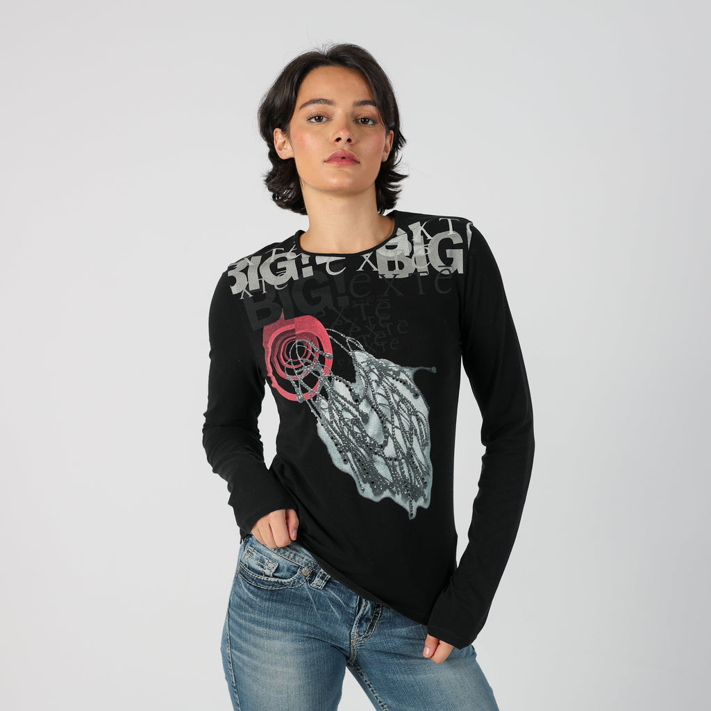Black Y2K Exte Long Sleeve Top (M)