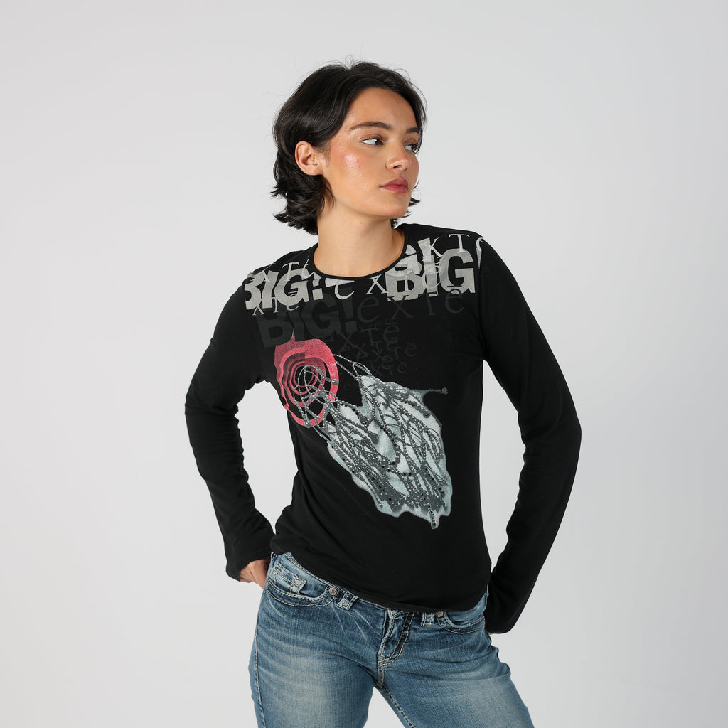 Black Y2K Exte Long Sleeve Top (M)