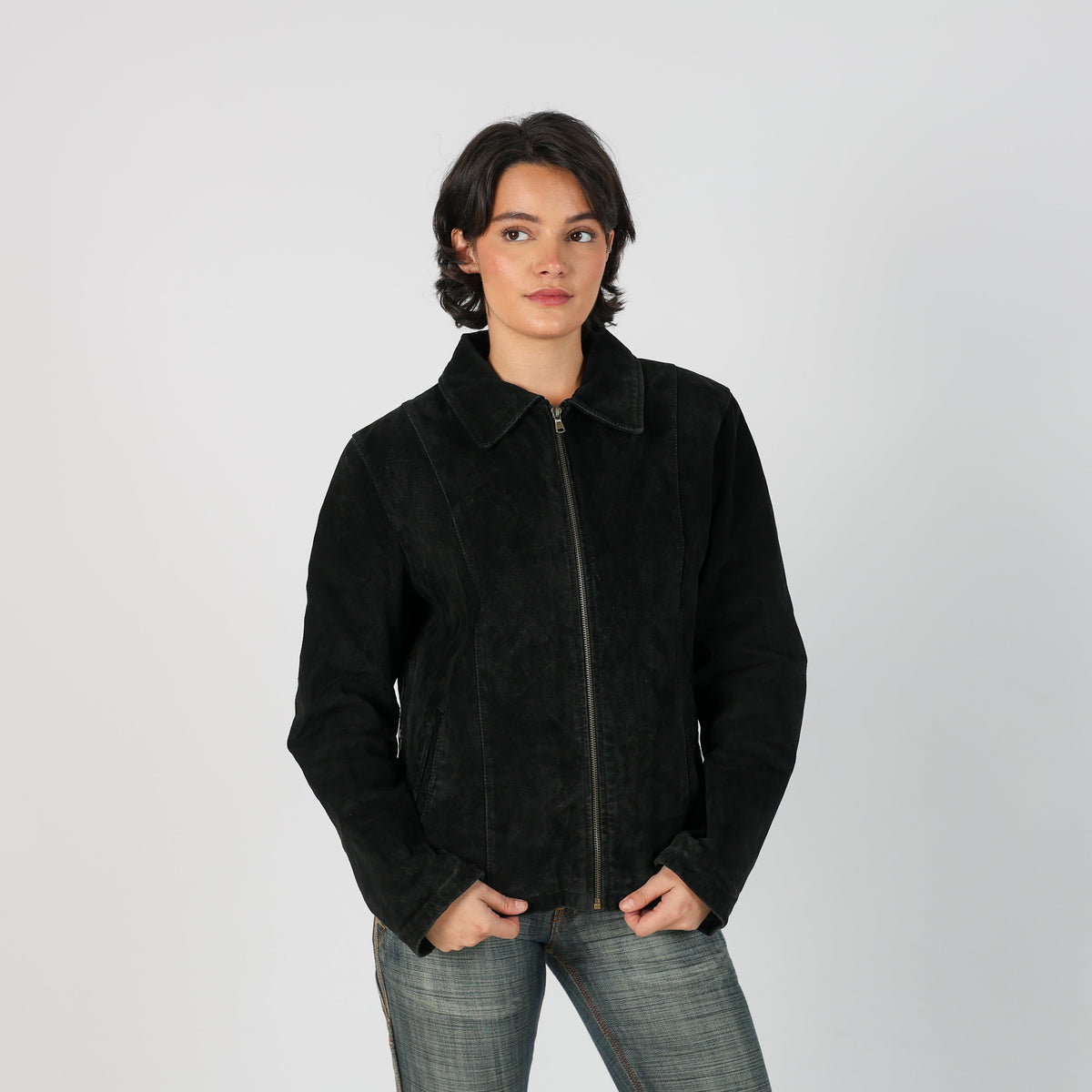 Black Y2K Effetti Suede Jacket (M)