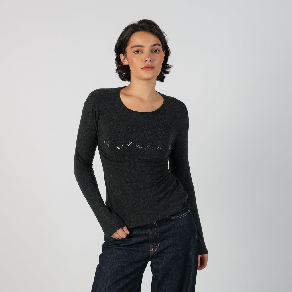 Black Y2K Made in Italy Long Sleeve Top (M)