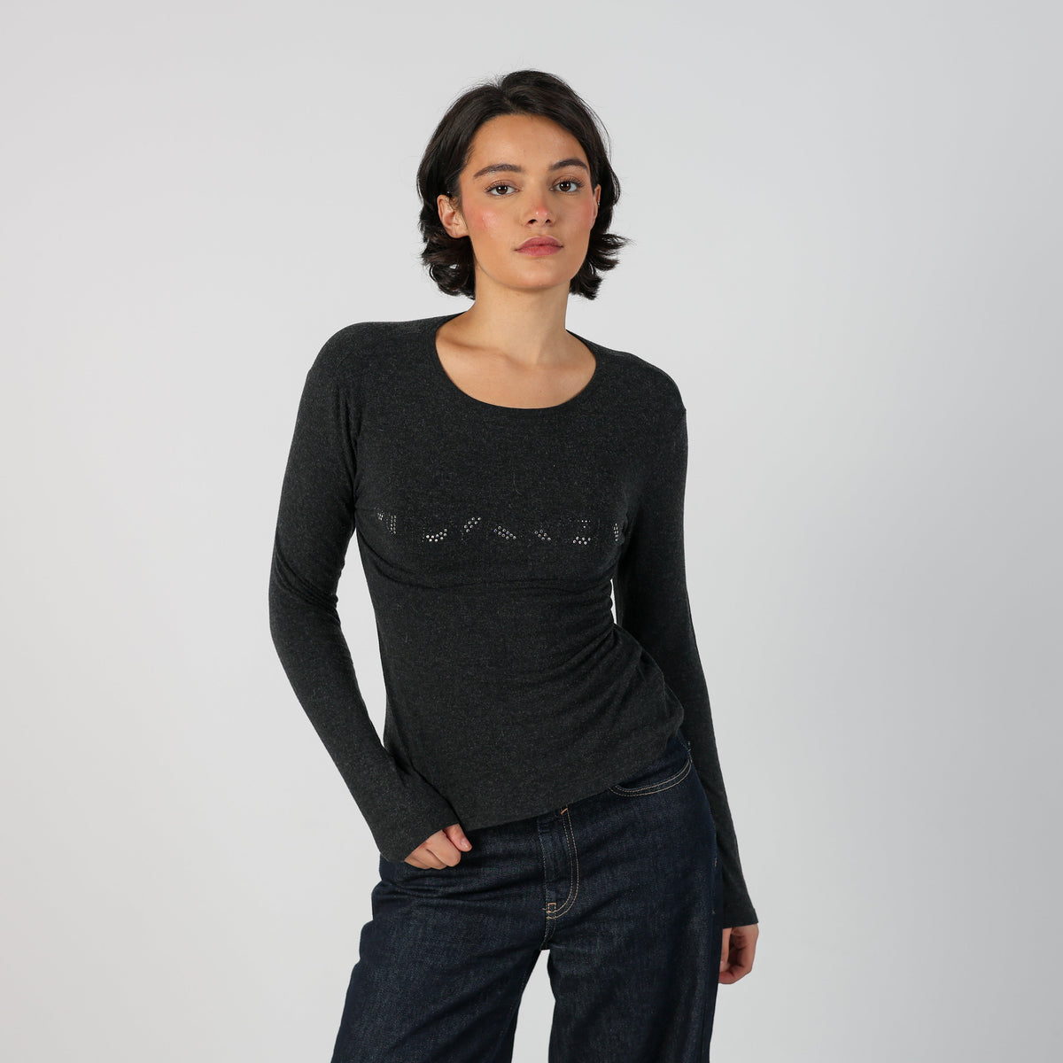 Black Y2K Made in Italy Long Sleeve Top (M)