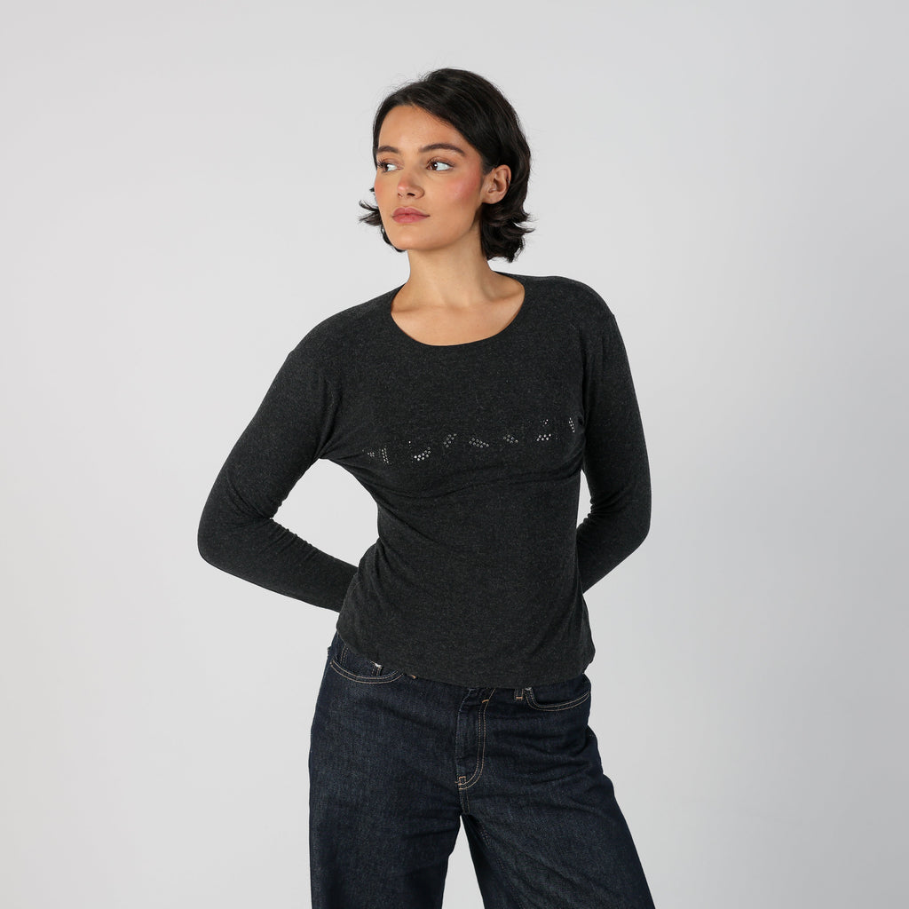 Black Y2K Made in Italy Long Sleeve Top (M)
