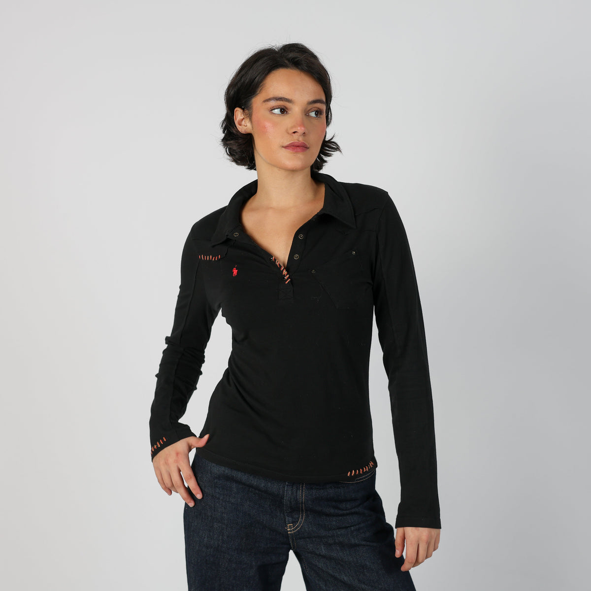 Black Y2K Polo Sport Ralph Lauren Long Sleeve Top (M)