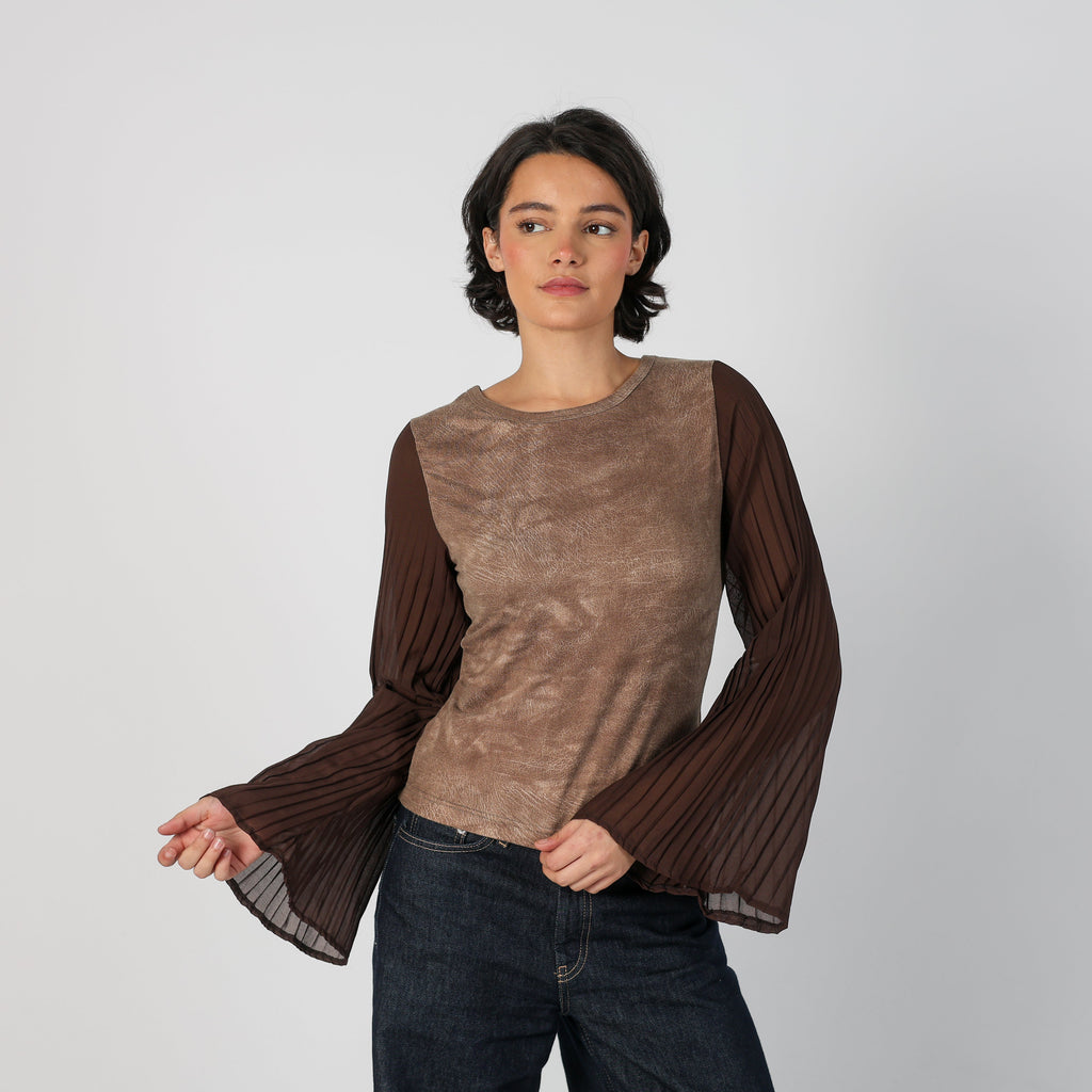 Tan Y2K Long Sleeve Top (S)