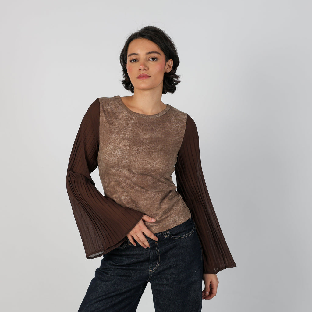 Tan Y2K Long Sleeve Top (S)