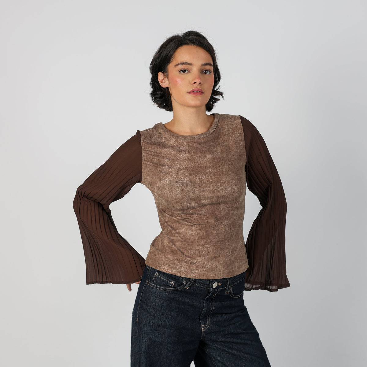 Tan Y2K Long Sleeve Top (S)