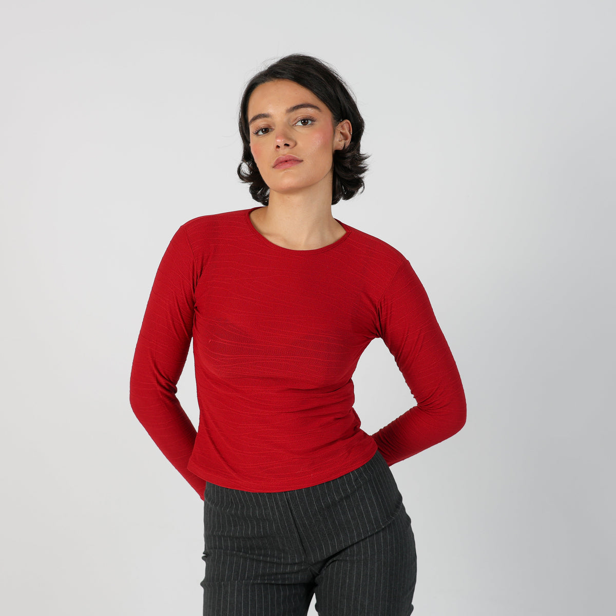 Red Y2K Long Sleeve Top Semi-sheer (S)