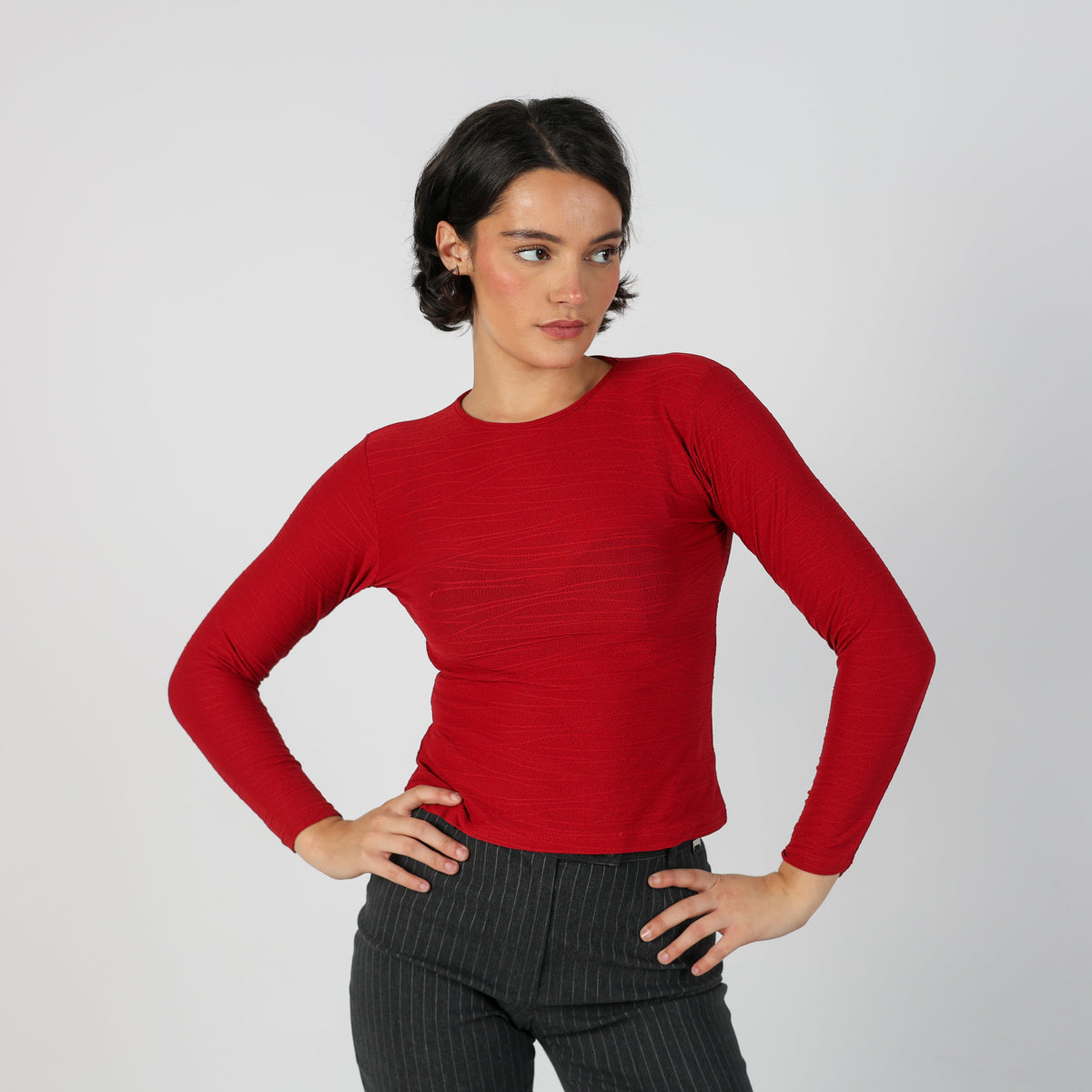 Red Y2K Long Sleeve Top Semi-sheer (S)